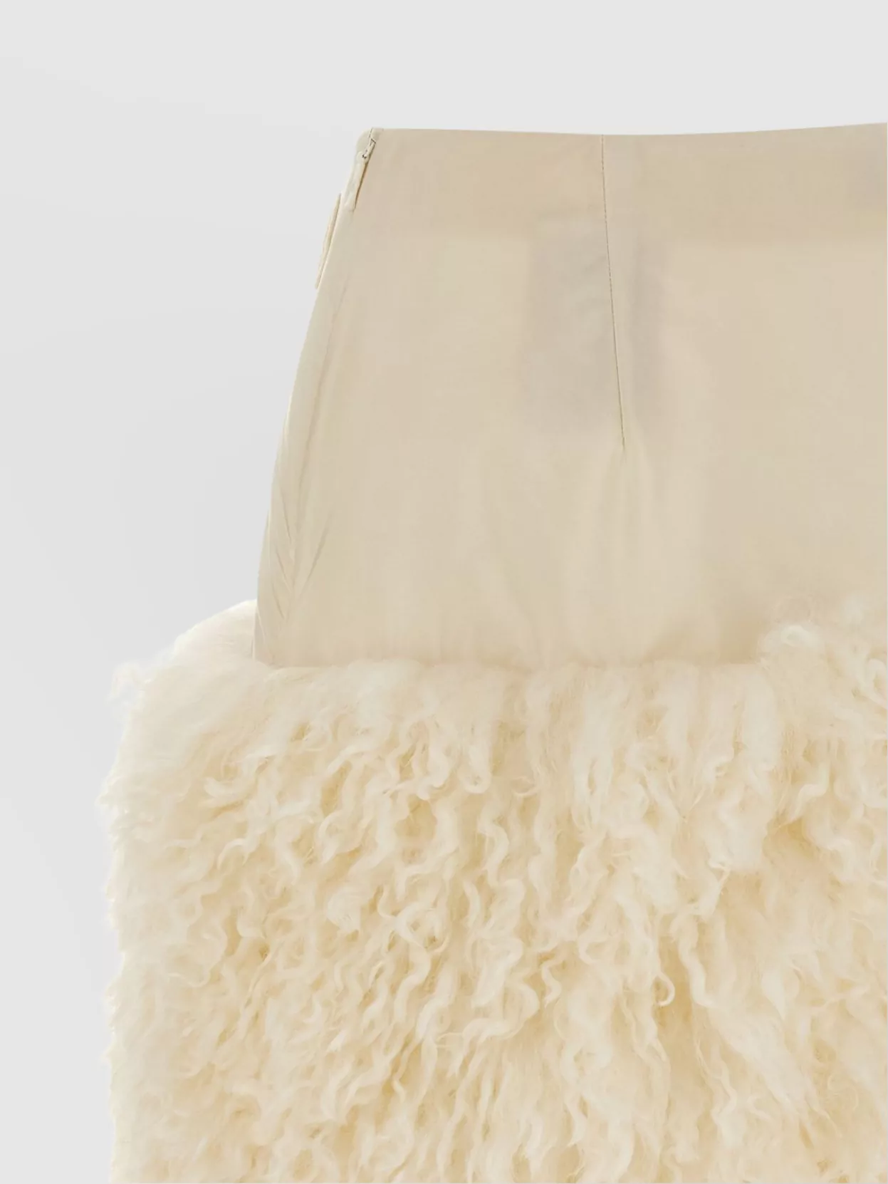 Moncler High Waist Textured Skirt With Fur Trim