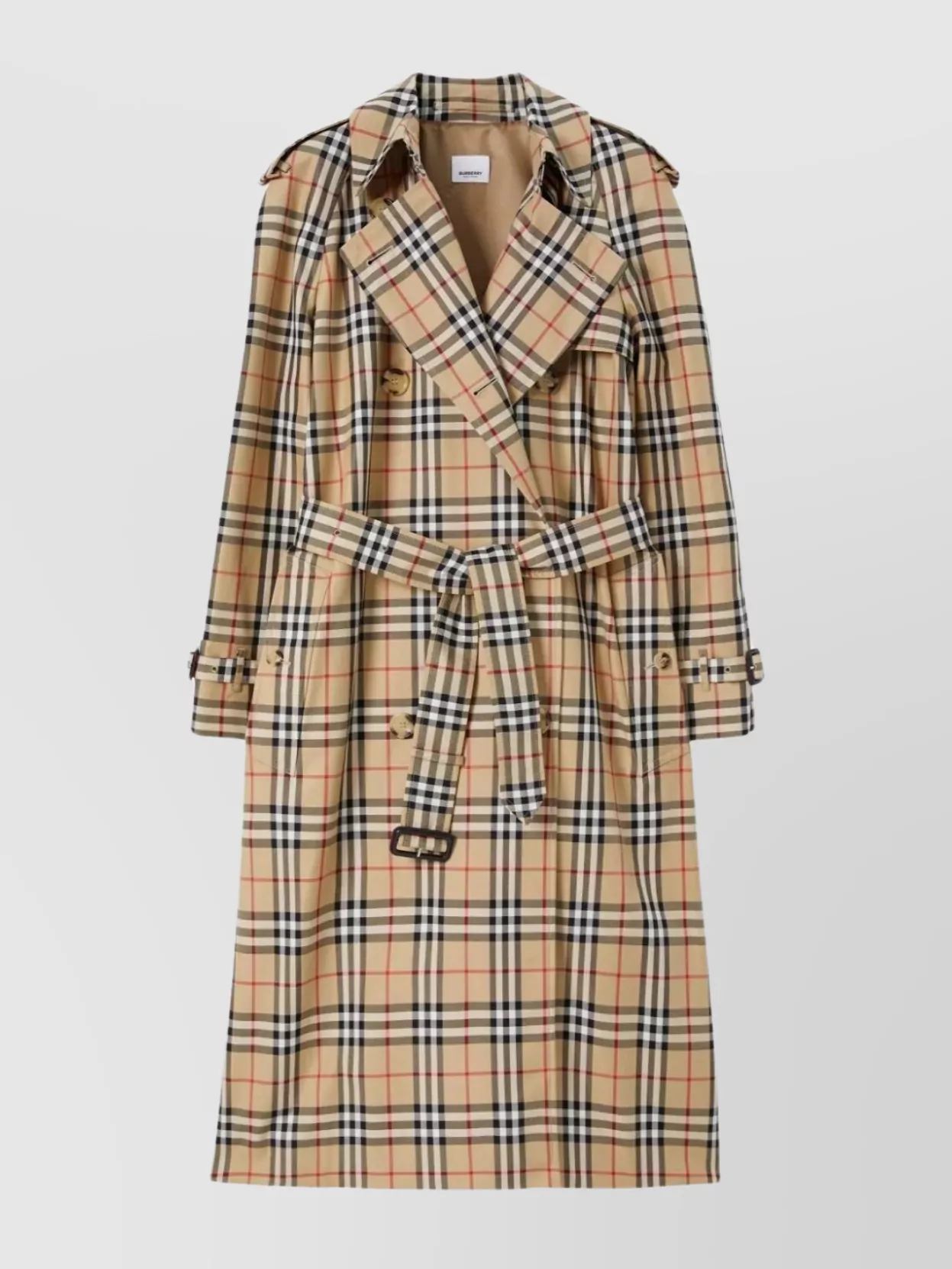 Shop Burberry Checkered Coat With Buttoned Structure In Beige