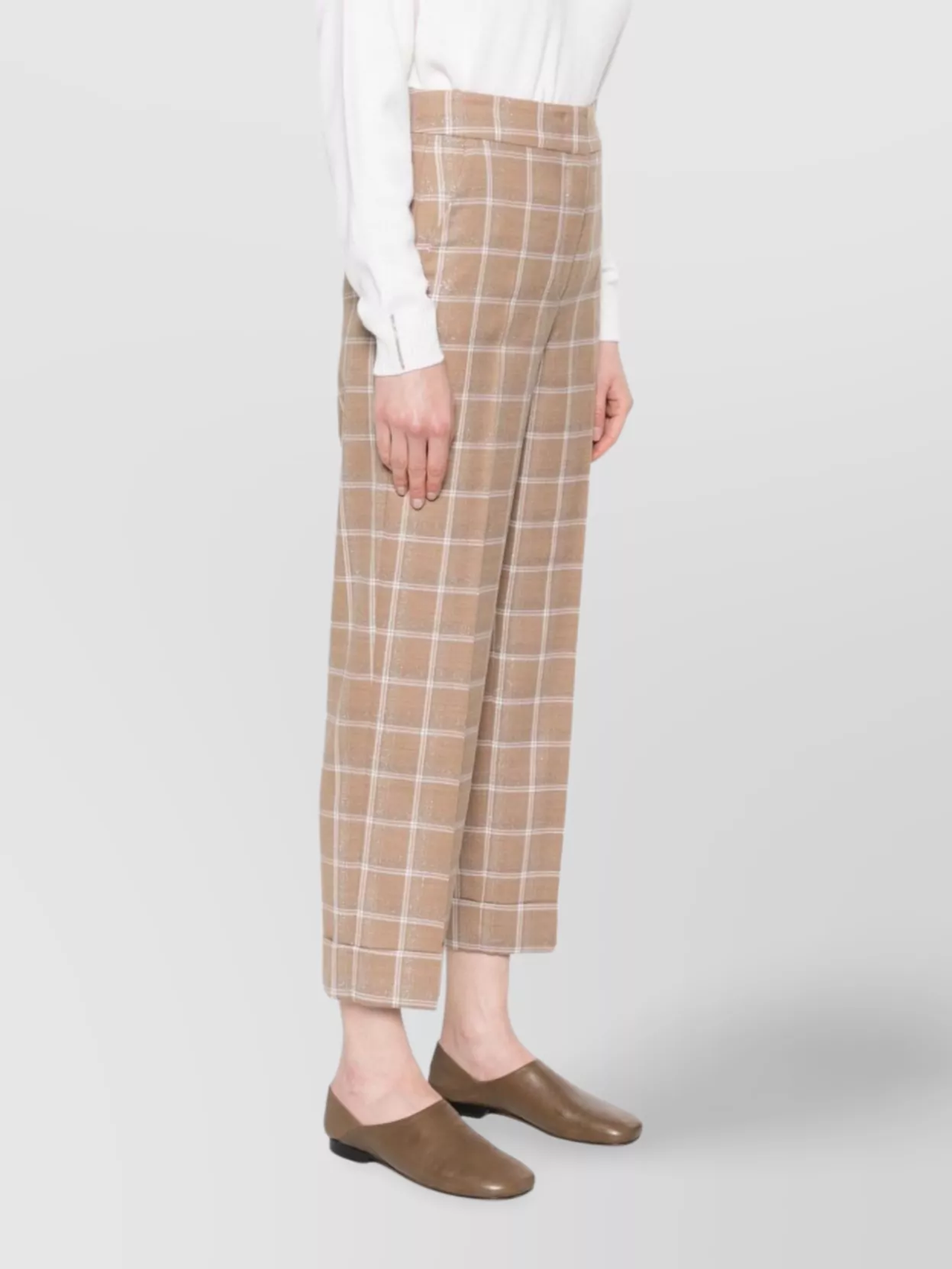 Peserico Cropped Checked Trousers Featuring Pockets