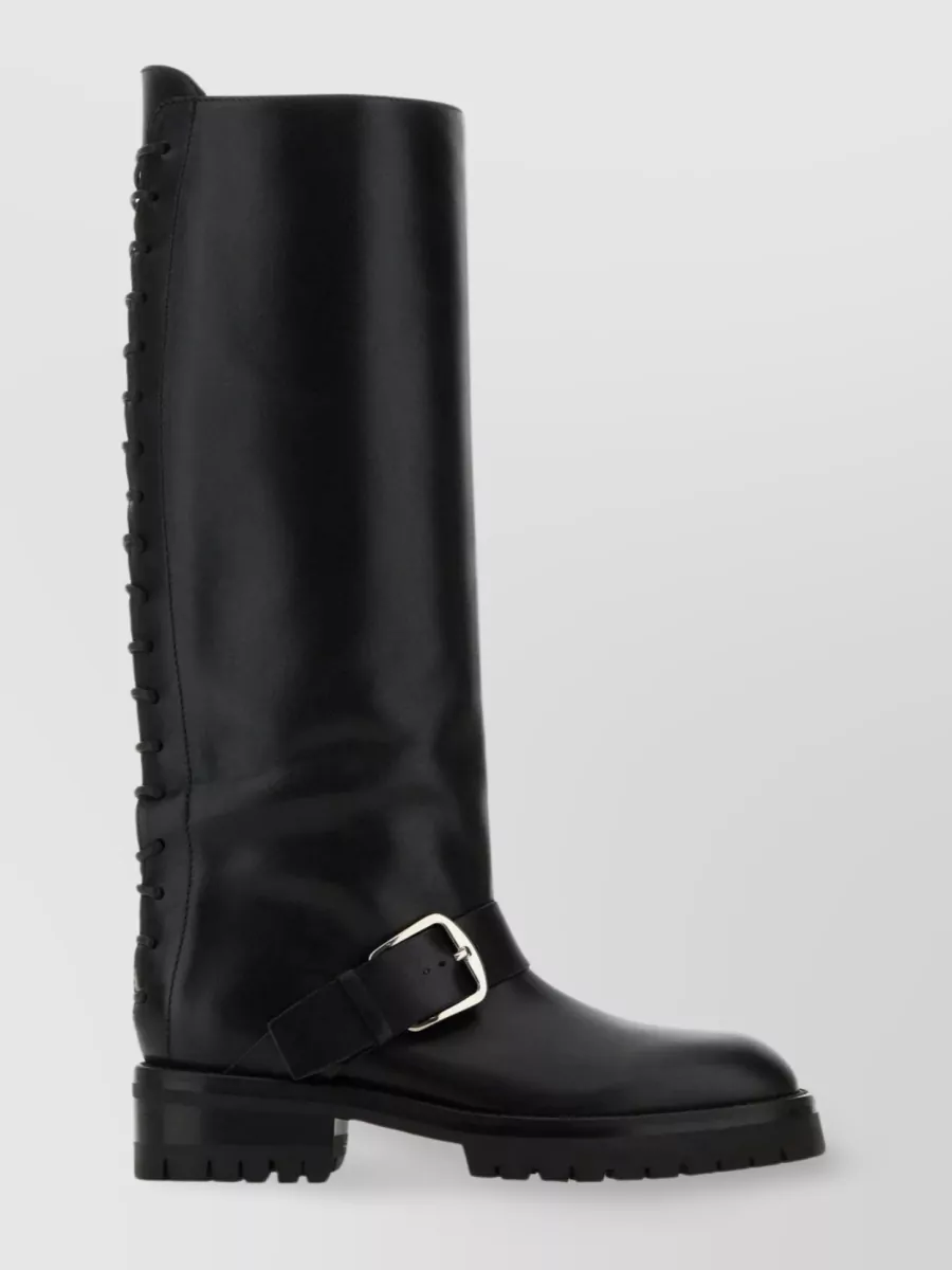 Shop Ann Demeulemeester Leather Knee High Boots With Adjustable Strap In Black