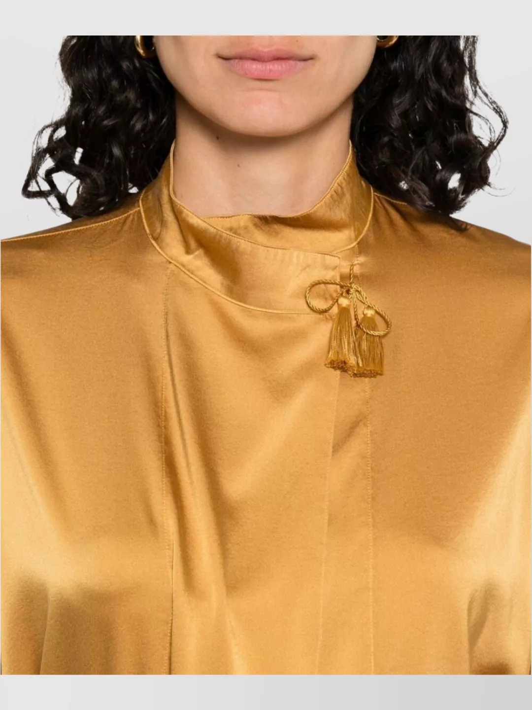 Forte Forte High Neck Satin Blouse With Tassel Detail