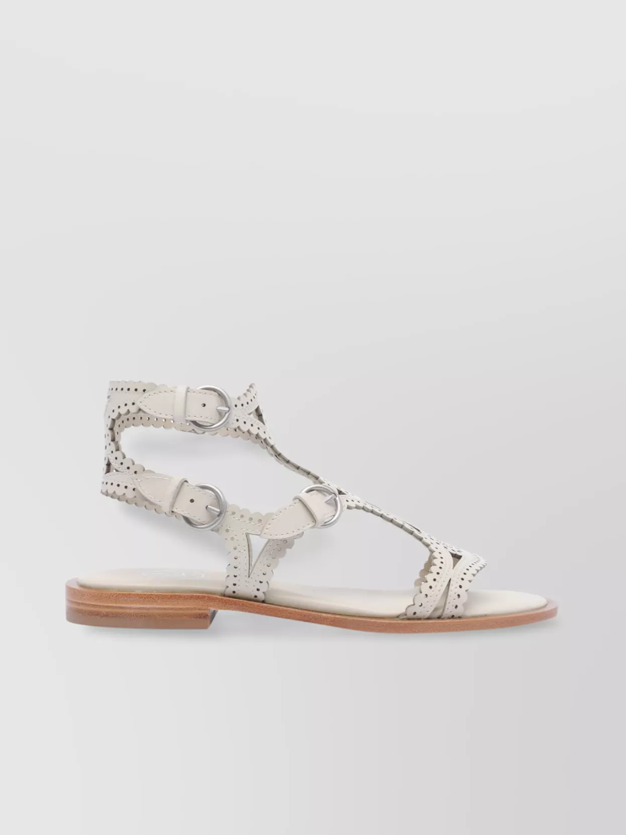 Ash Round Toe Leather Sandals With Perforated Design