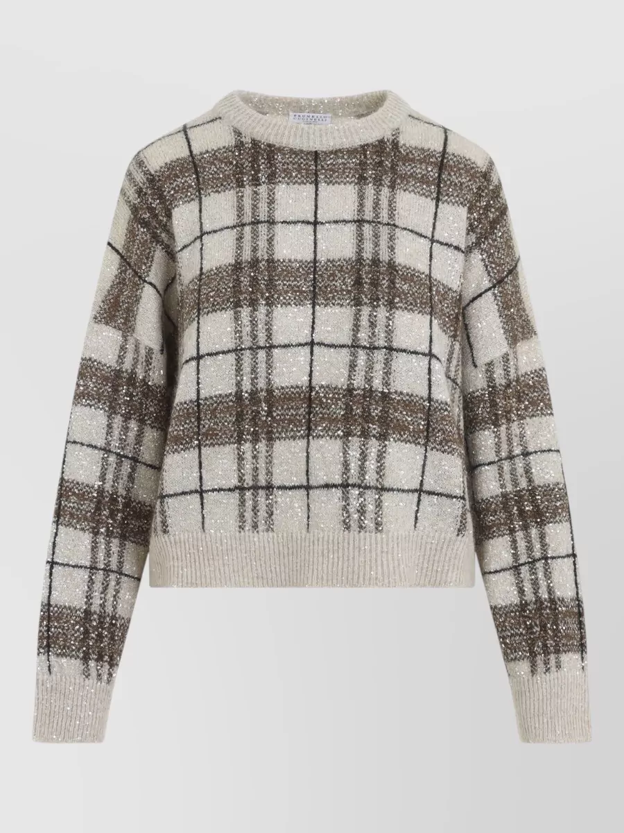 Brunello Cucinelli Sequin Plaid Knit Sweater Cropped Design