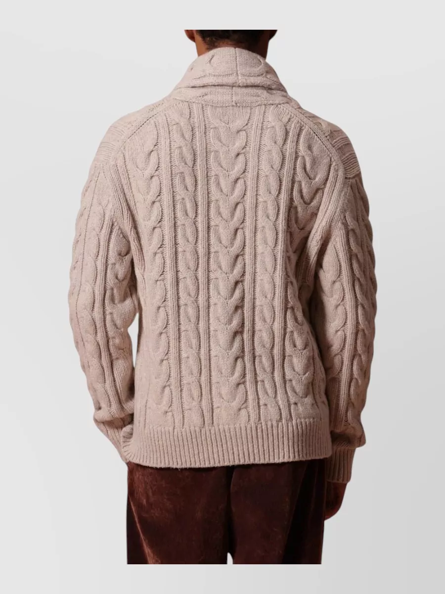 Ballantyne Cable-Knit Wool Shawl-Collar Cardigan