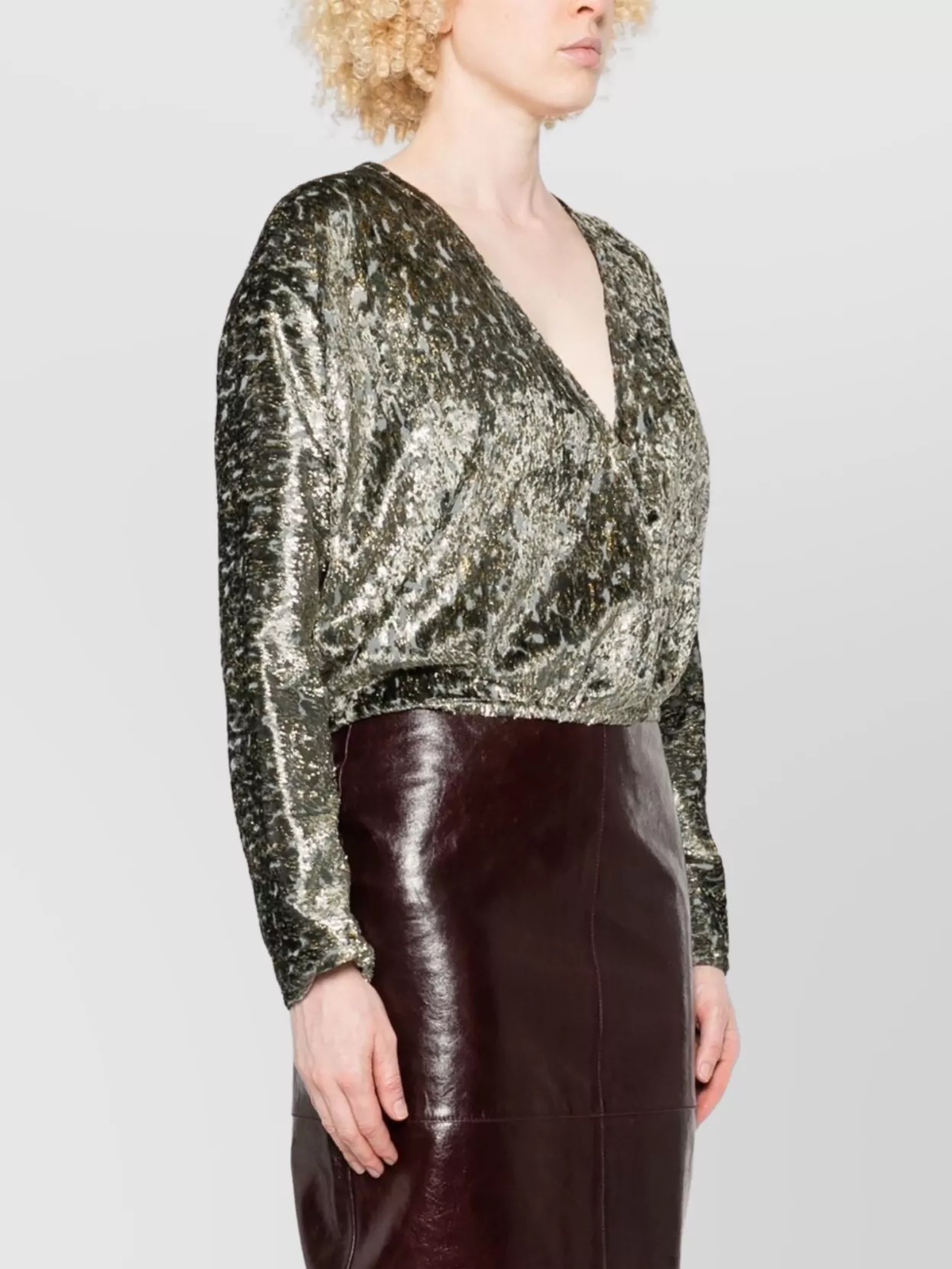 Forte Forte Metallic V-Neck Long Sleeve Top