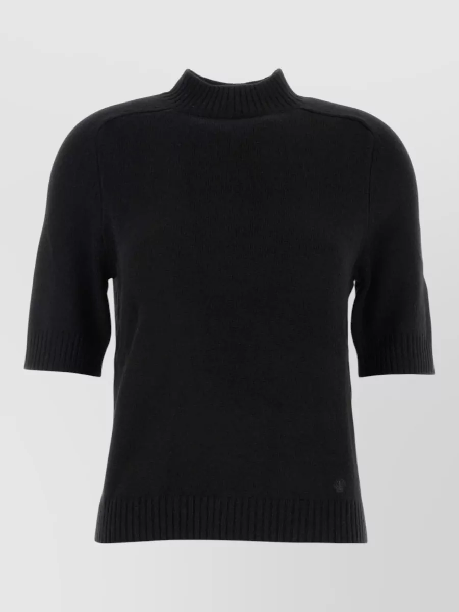 Loulou Studio cashmere ribbed high neck short sleeve sweater