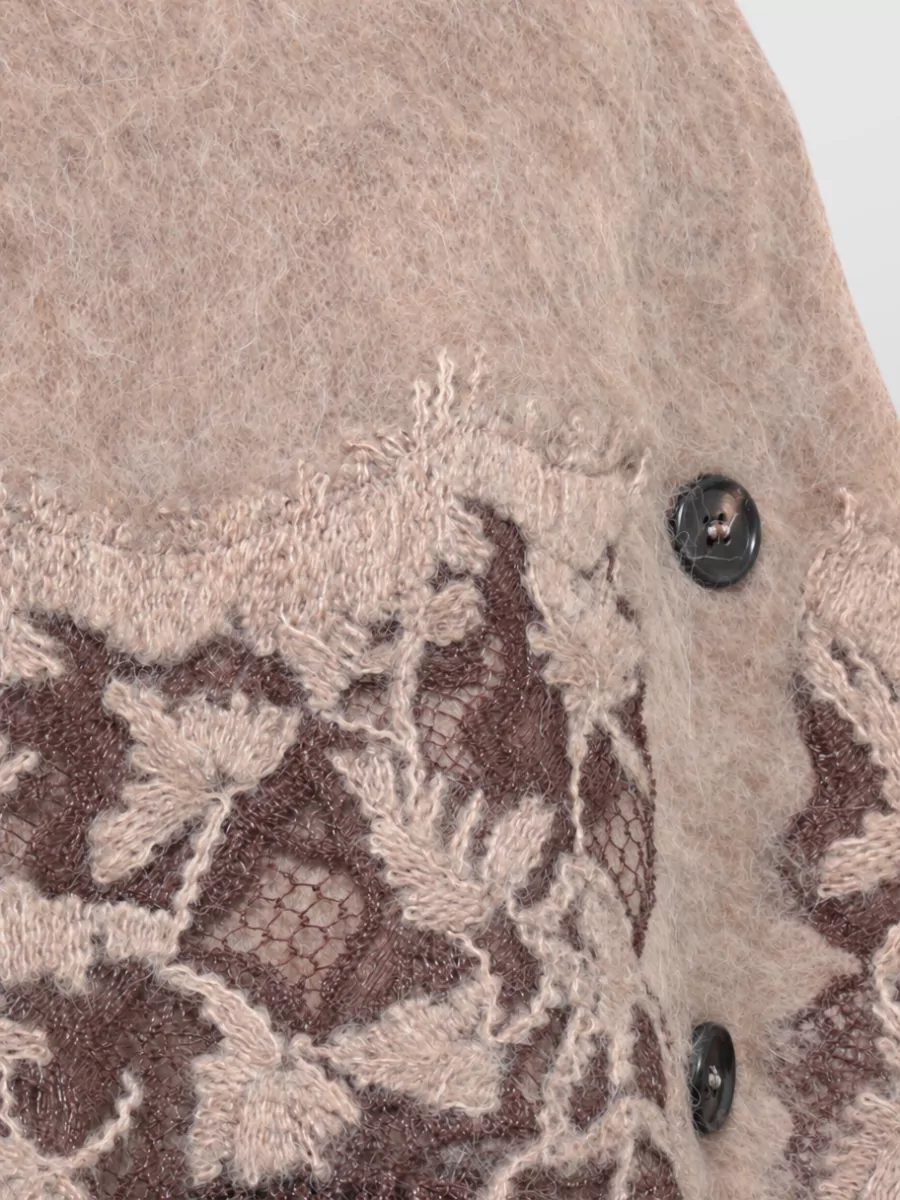 D.exterior Alpaca Wool Lace Trim V-Neck Cardigan