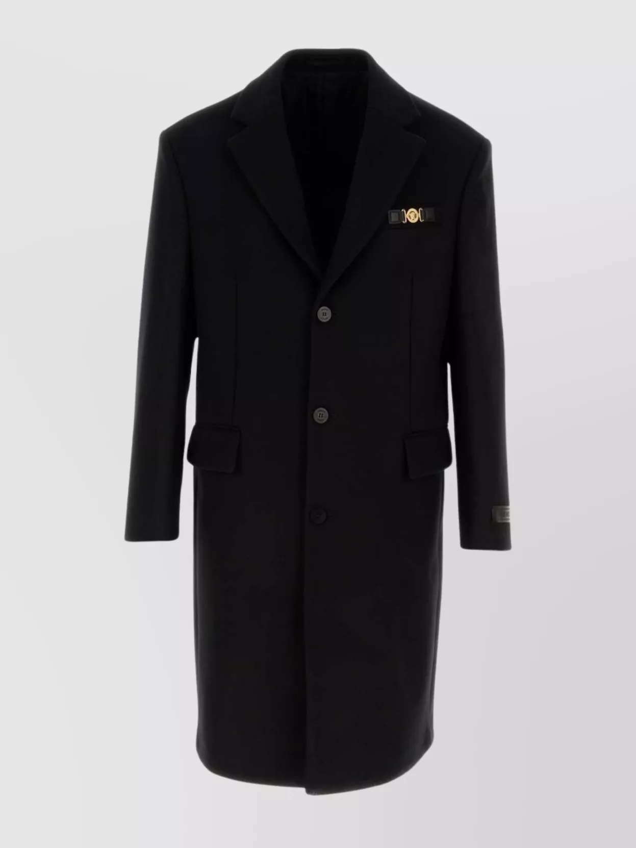 Versace Wool Coat With Back Vent And Notch Lapel In Black