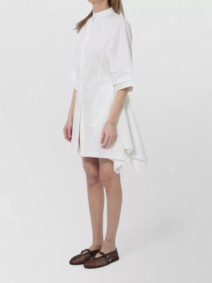 Alaïa Cotton Paneled Funnel Neck Short-Sleeve Midi Dress
