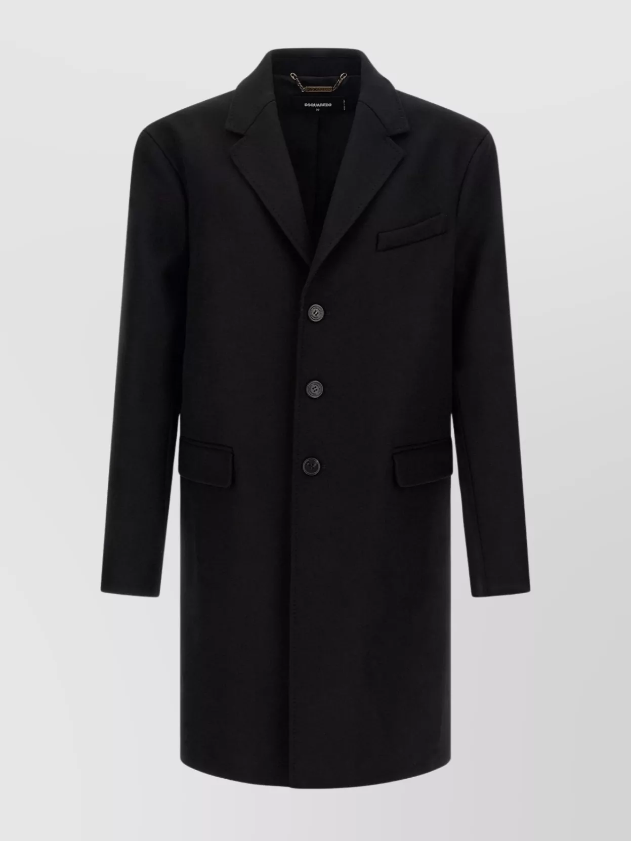 Dsquared2 Wool Coat With Chest Pocket And Flap Pockets In Black