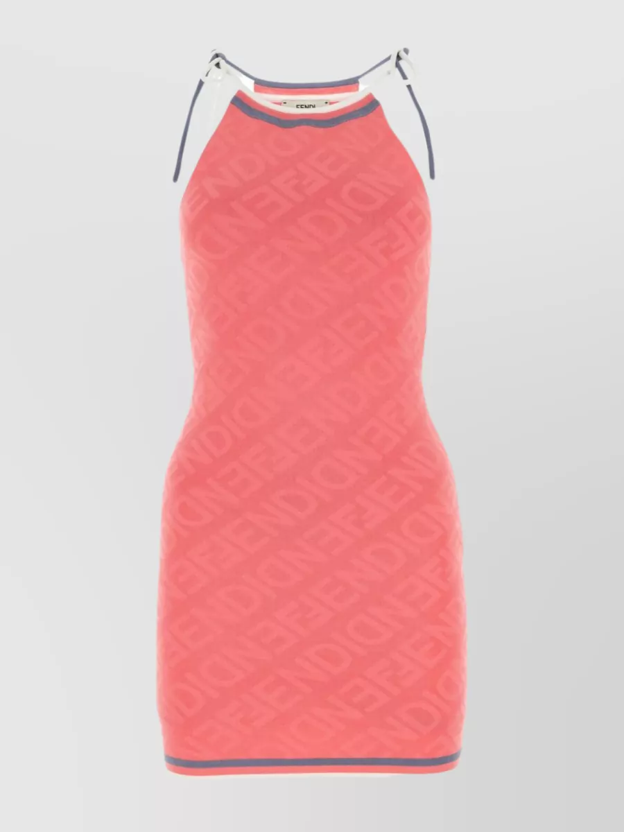 Shop Fendi Mini Dress With Halterneck And Printed Design In Pink