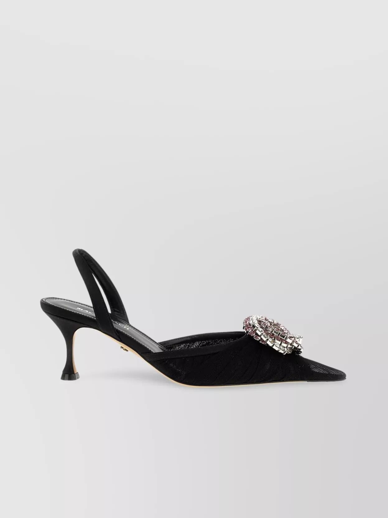 Mach&mach Embellished Kitten Heel Slingback In Black