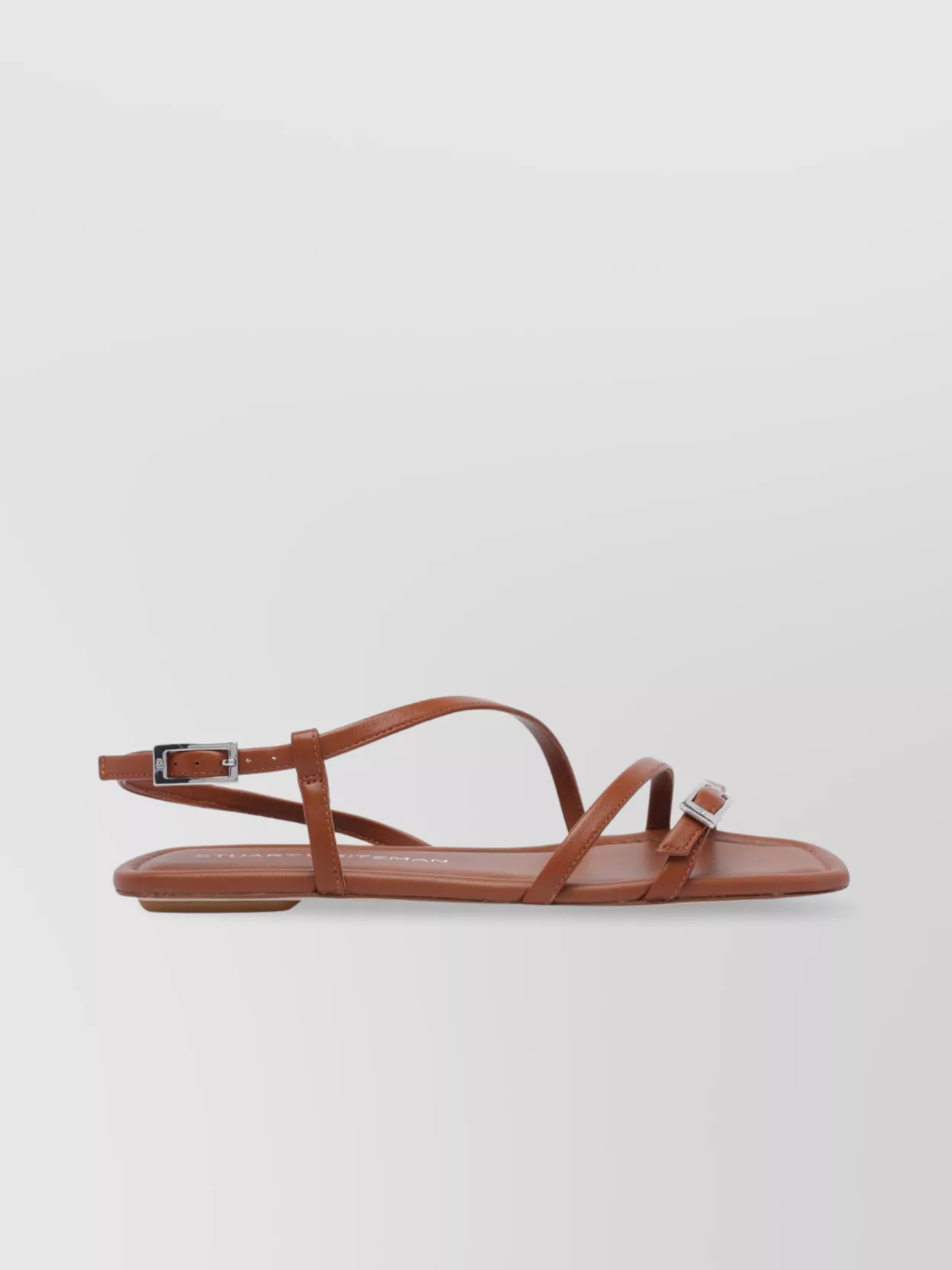 Stuart Weitzman Round Toe Leather Sandals With Buckle Detail