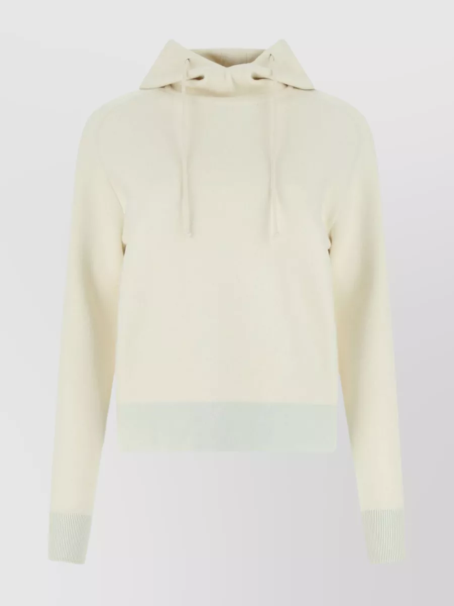 Shop Bottega Veneta Wool Blend Cropped Sweatshirt With Hood In Beige