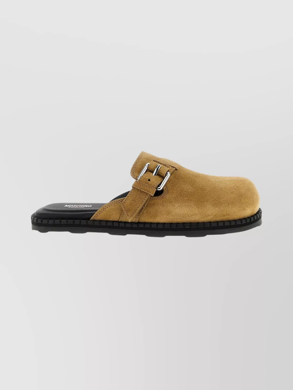 Moschino Suede Mules Featuring Buckle Detail