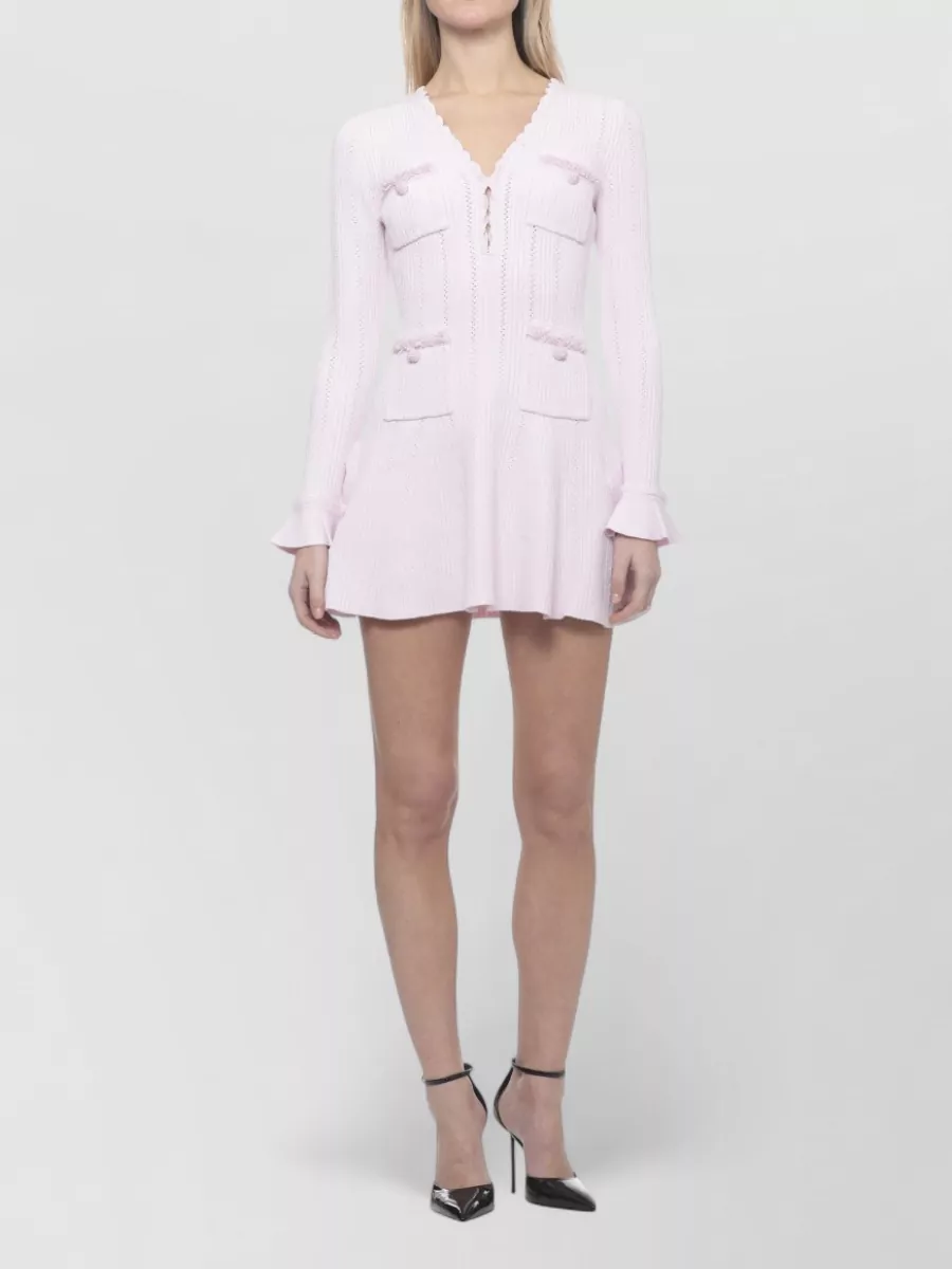 Self-Portrait Knee Length Dress V Neckline Long Sleeves