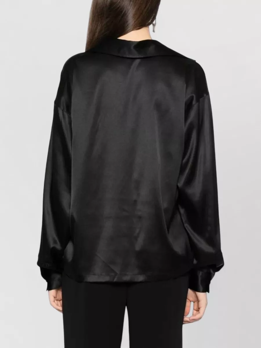 Tom Ford Silk Satin V Neck Polo Collar Blouse