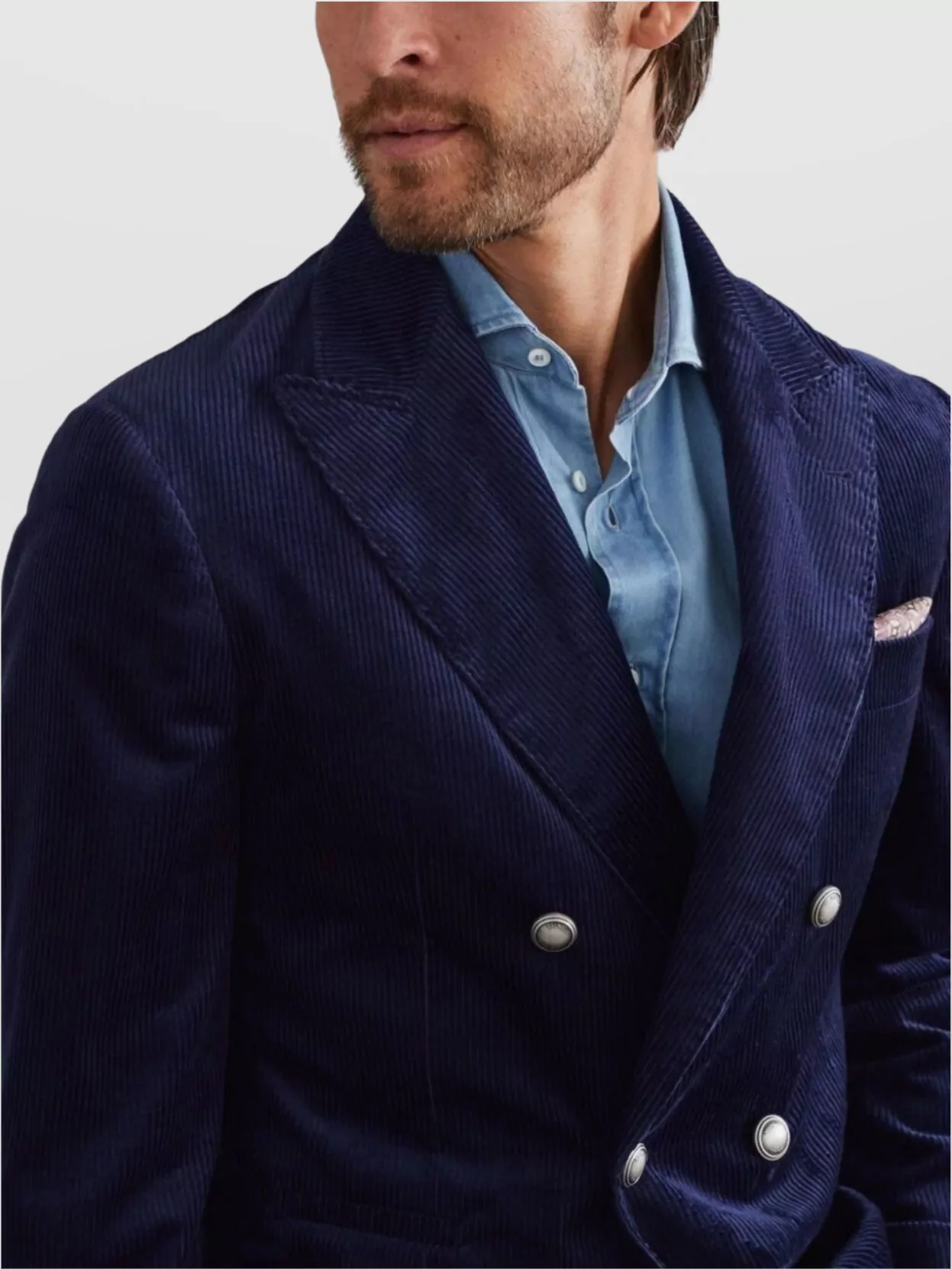 Brunello Cucinelli Corduroy Double-breasted Jacket Peak Lapels In Blue