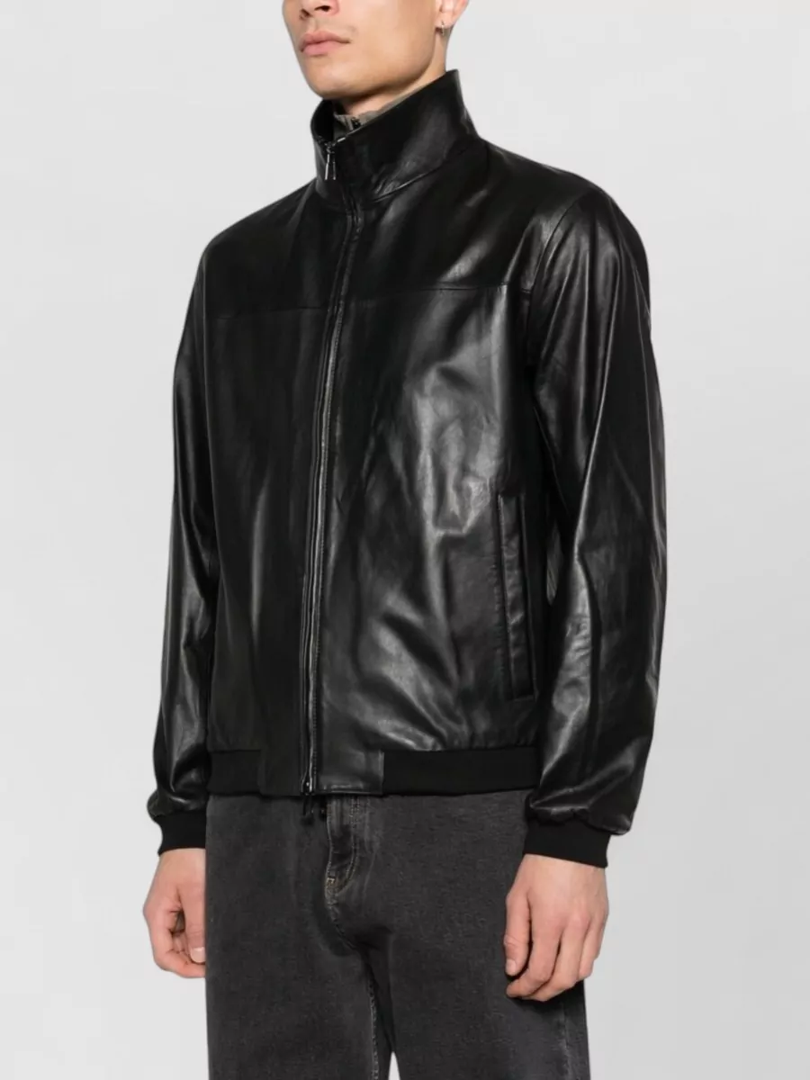 Emporio Armani Leather Blouson Jacket High Collar Finish