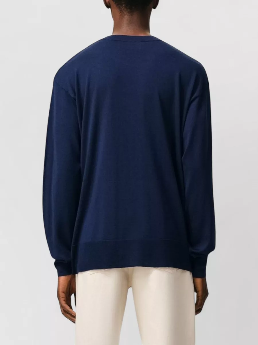 Ami Paris Ribbed Logo Embroidered Wool Silk Crewneck Jumper