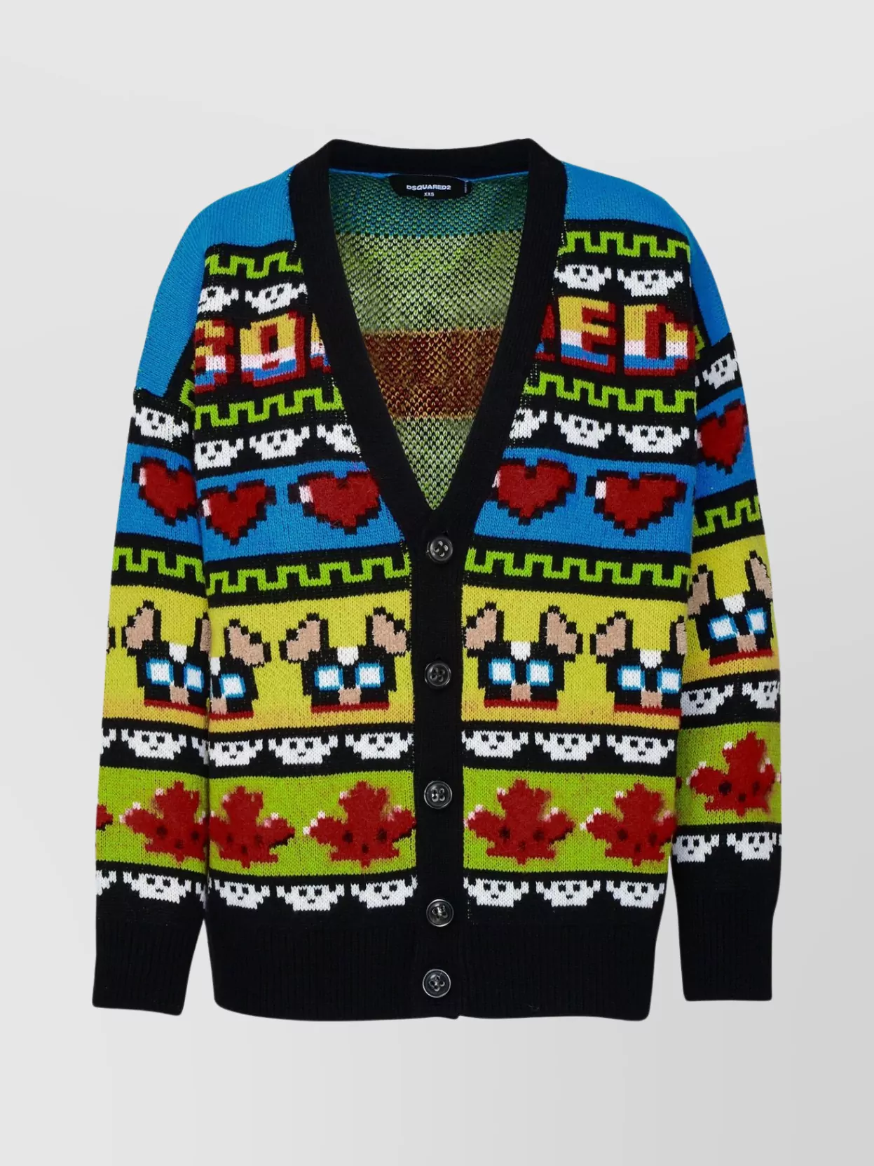 Shop Dsquared2 Wool Cardigan With Multicolored Block Design