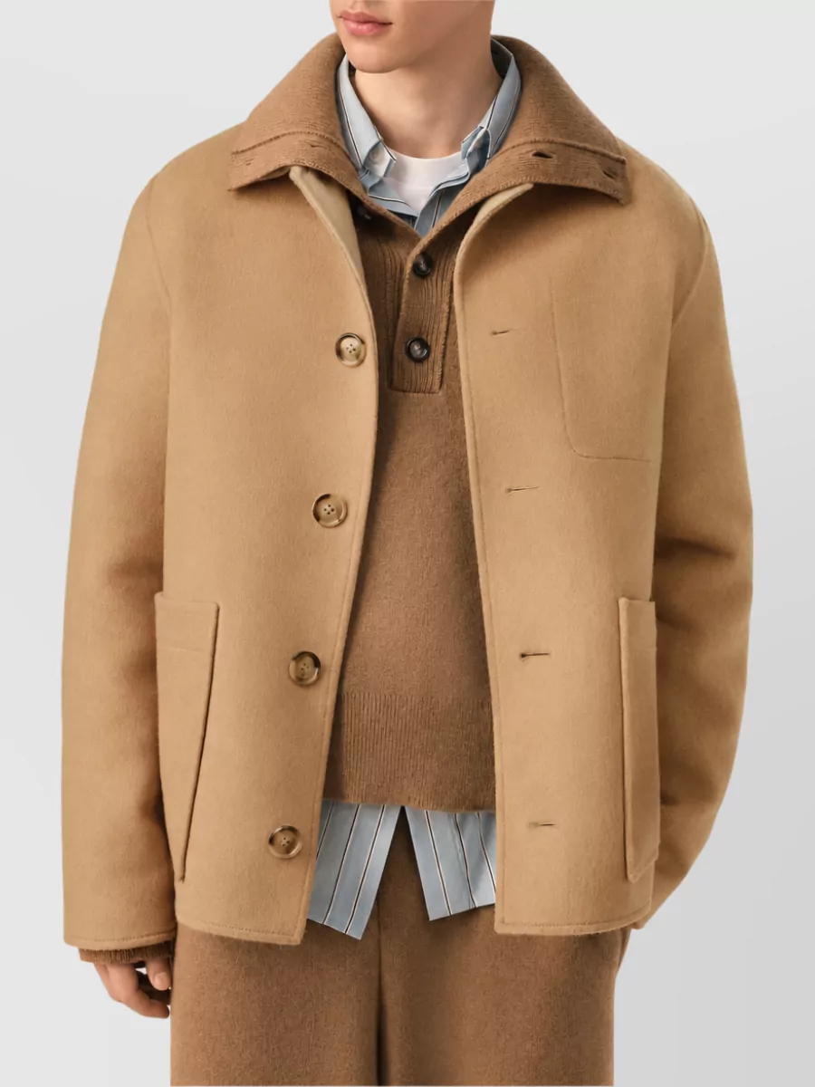 Ami Paris Cashmere Blend Single Breasted Coat