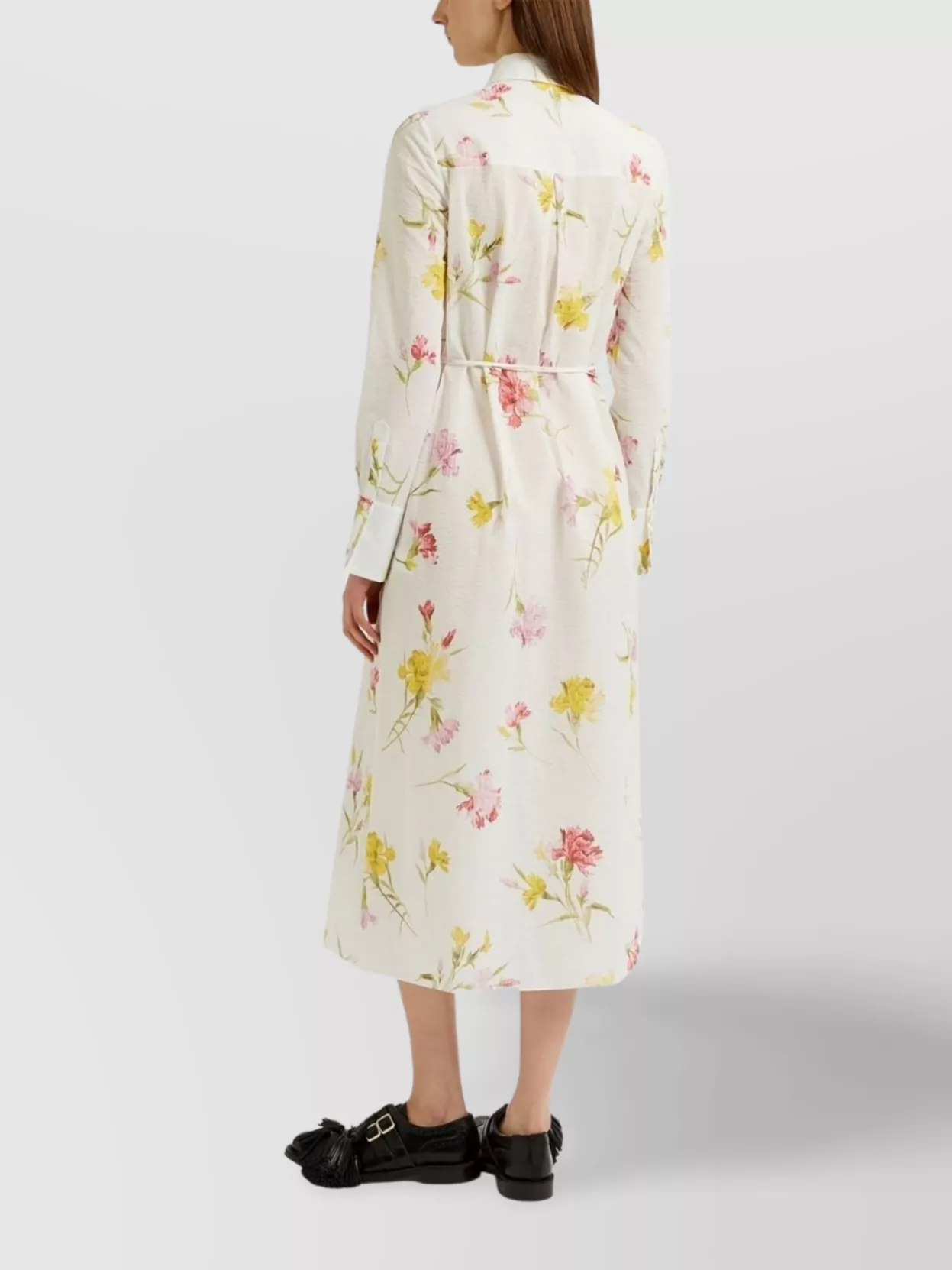 Shop Erdem Floral Print Linen Dress With Waist Tie