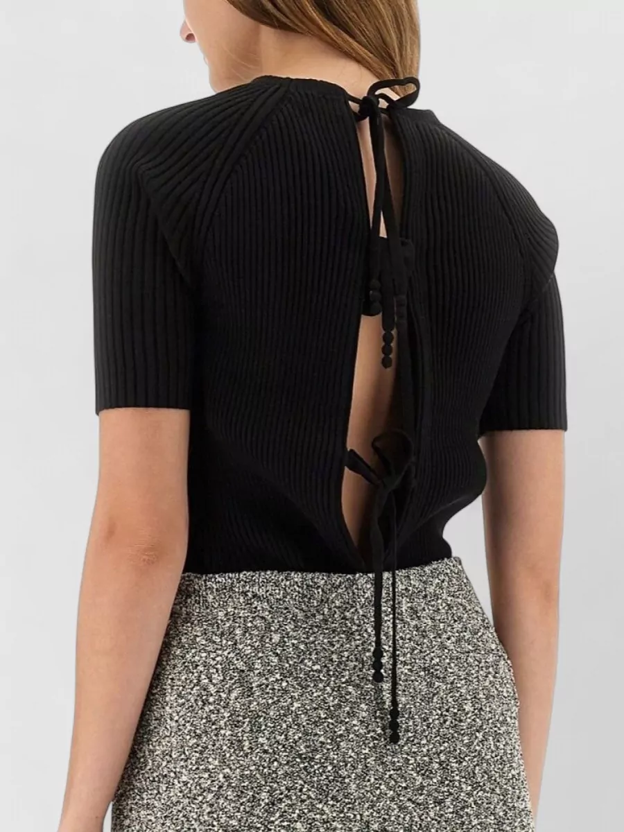 Tory Burch Ribbed Slim-Fit Short-Sleeve Knitted Top