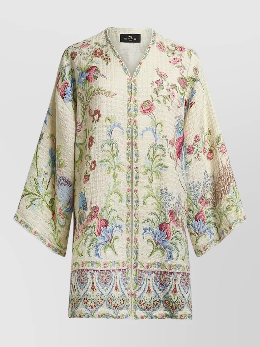 Etro Floral-Print Kimono-Sleeve Jacket