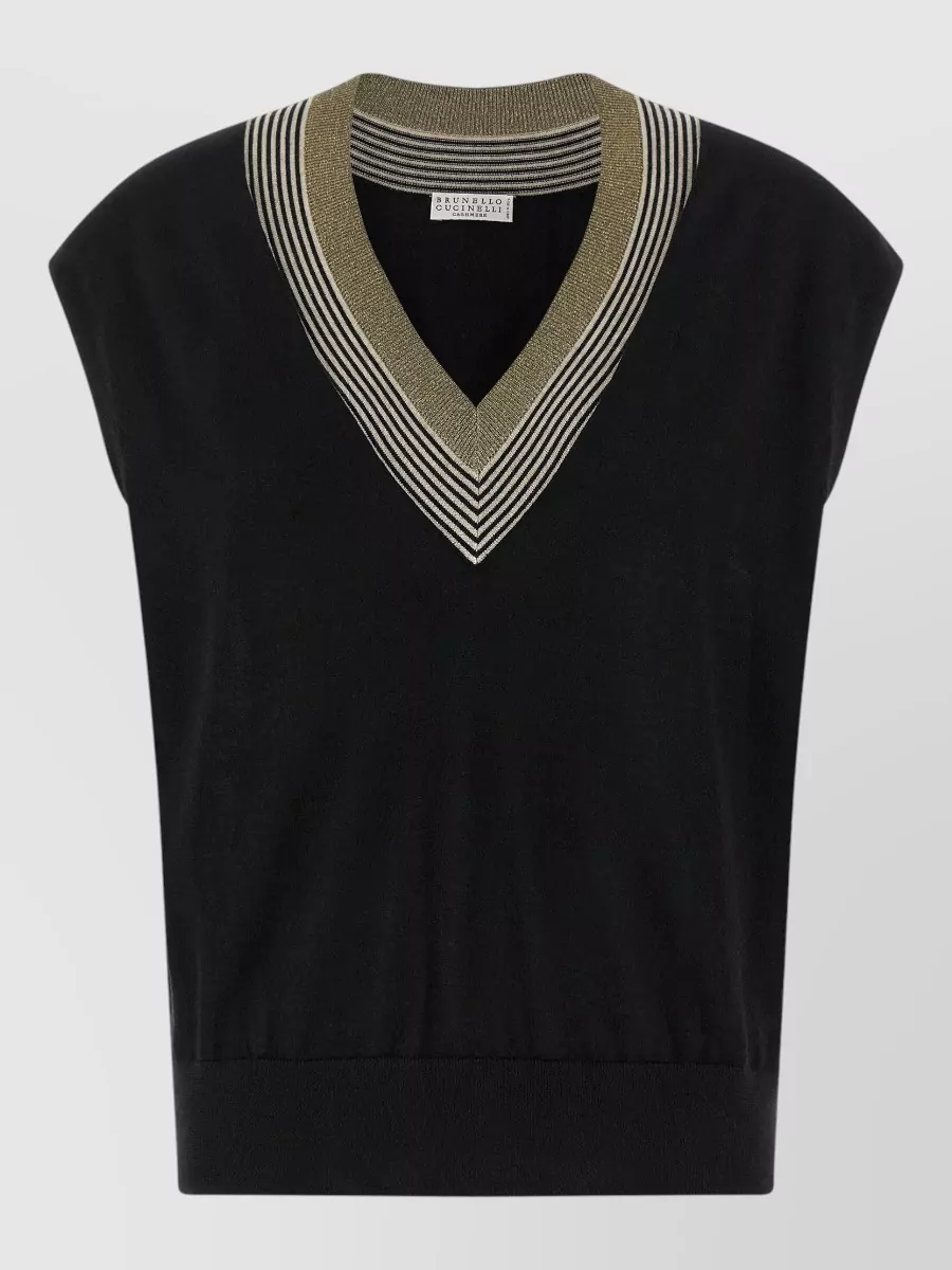 Brunello Cucinelli Cashmere Silk Striped V-Neck Vest