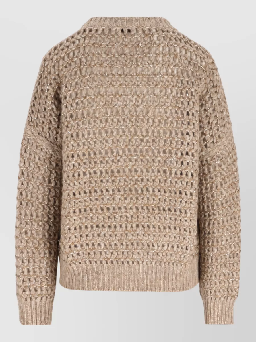 Brunello Cucinelli Cashmere Wool Openwork Relaxed-Fit Cropped Sweater