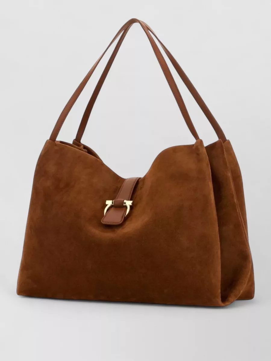Ferragamo Medium Leather Shoulder Bag Suede Finish