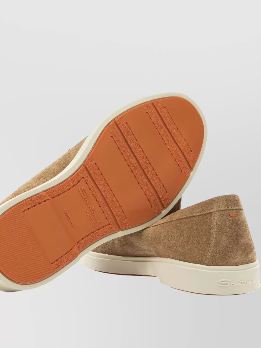 Santoni Suede Moc Toe Loafers Rubber Sole