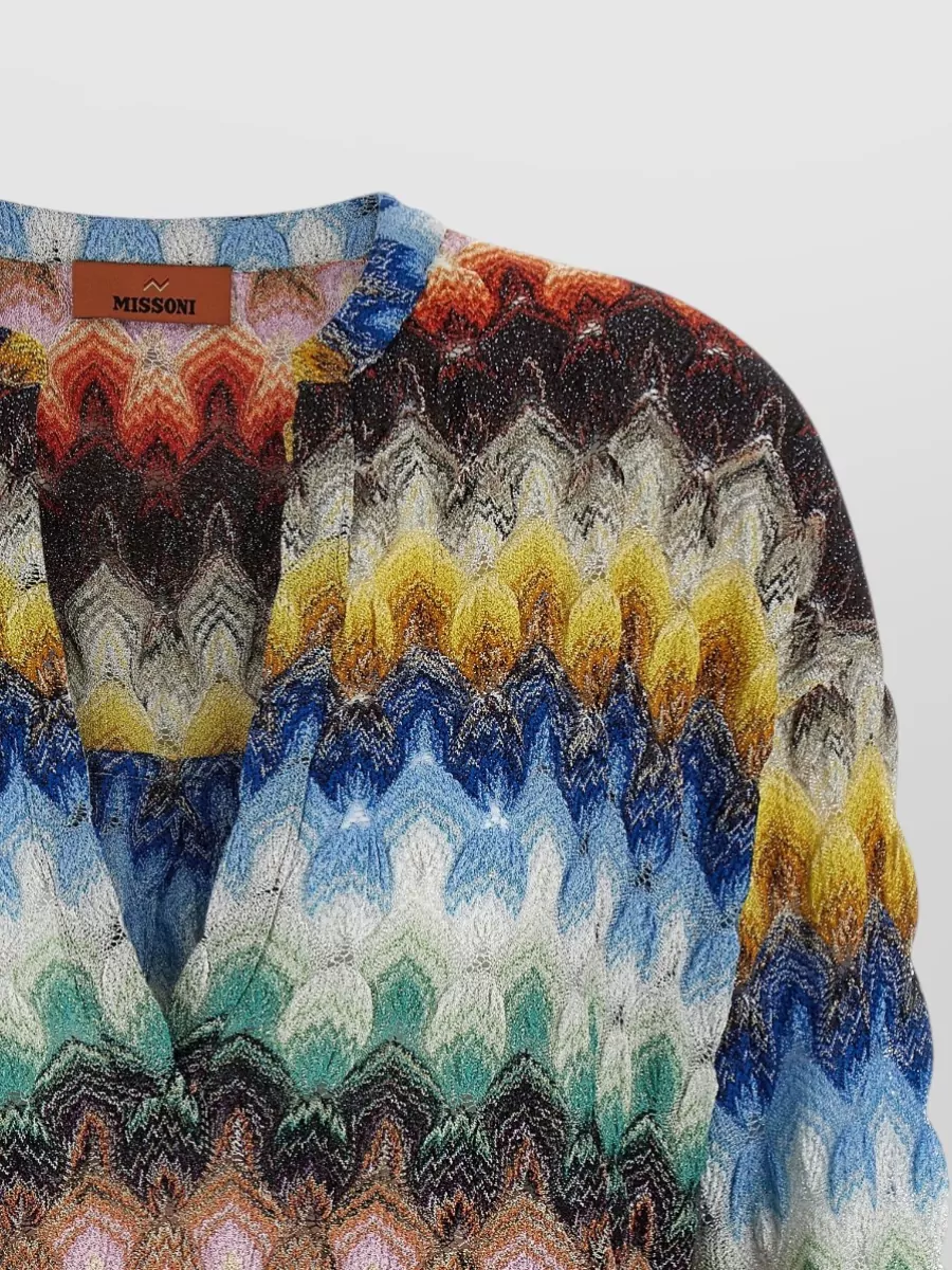 Missoni Metallic Zigzag Knit V-Neck Long-Sleeve Jumper