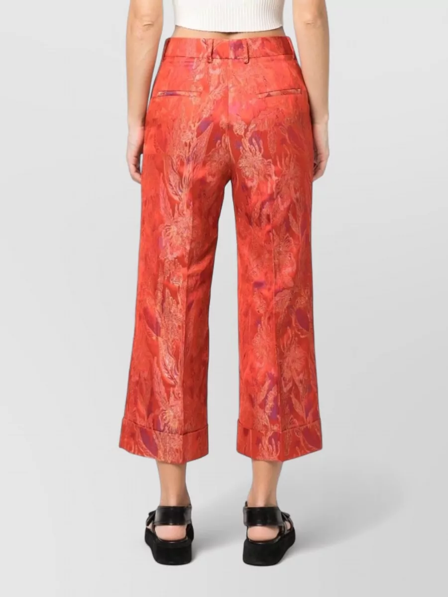 Alberto Biani Floral-Jacquard Cropped Tailored Trousers