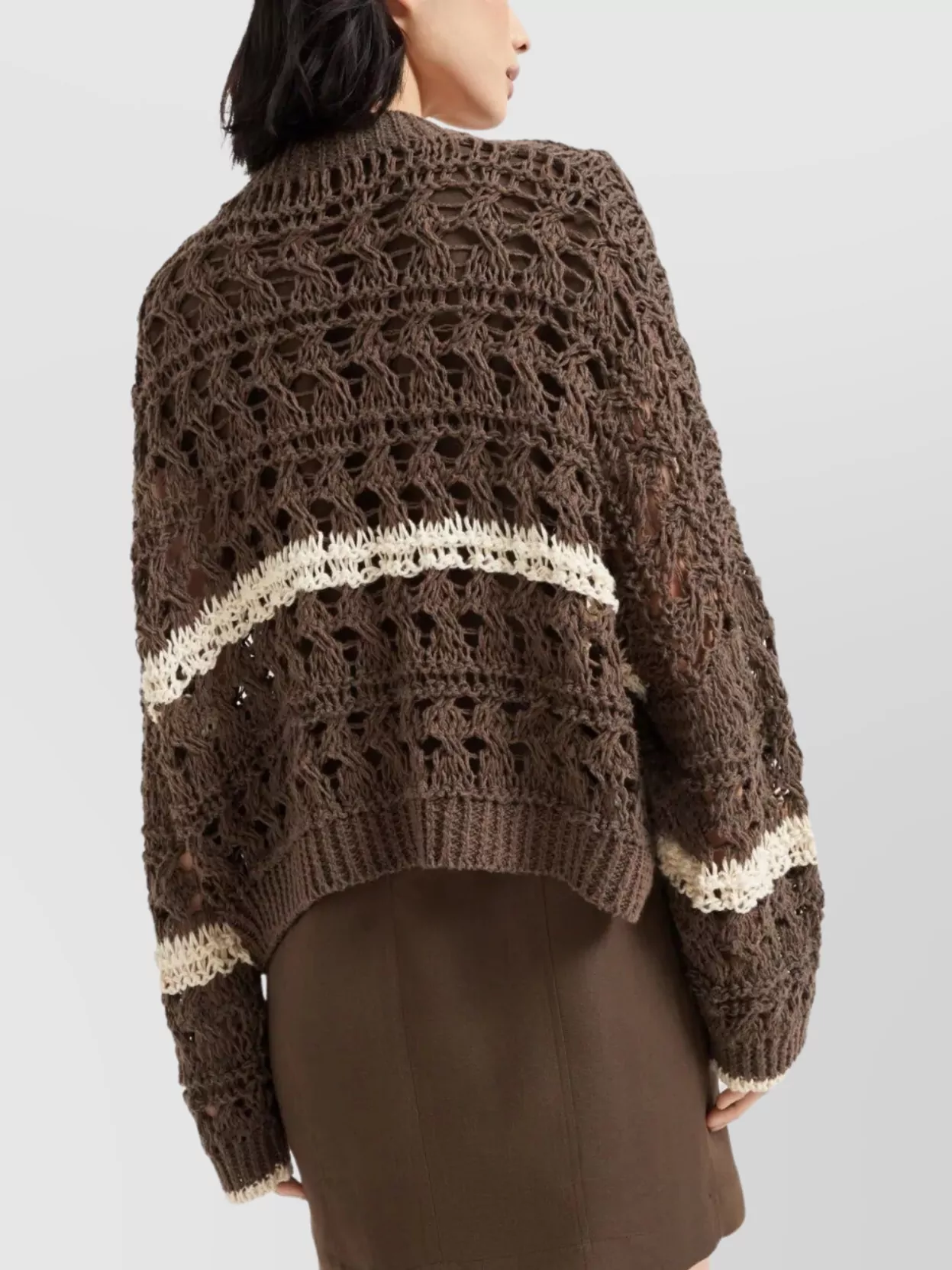 Brunello Cucinelli Open Knit Long Sleeve Cardigan With Stripes