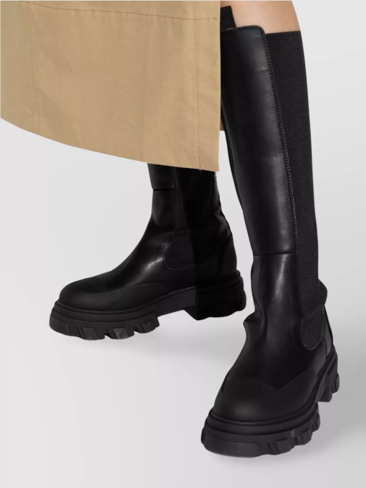 Ganni Chunky Lug Sole Knee-High Leather Boots