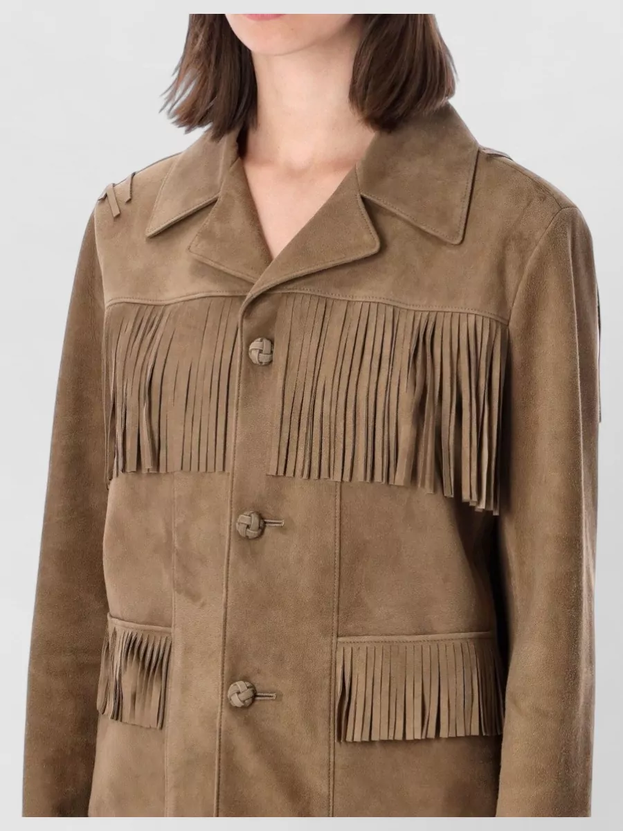 Ralph Lauren Lambskin Fringe Single Breasted Coat