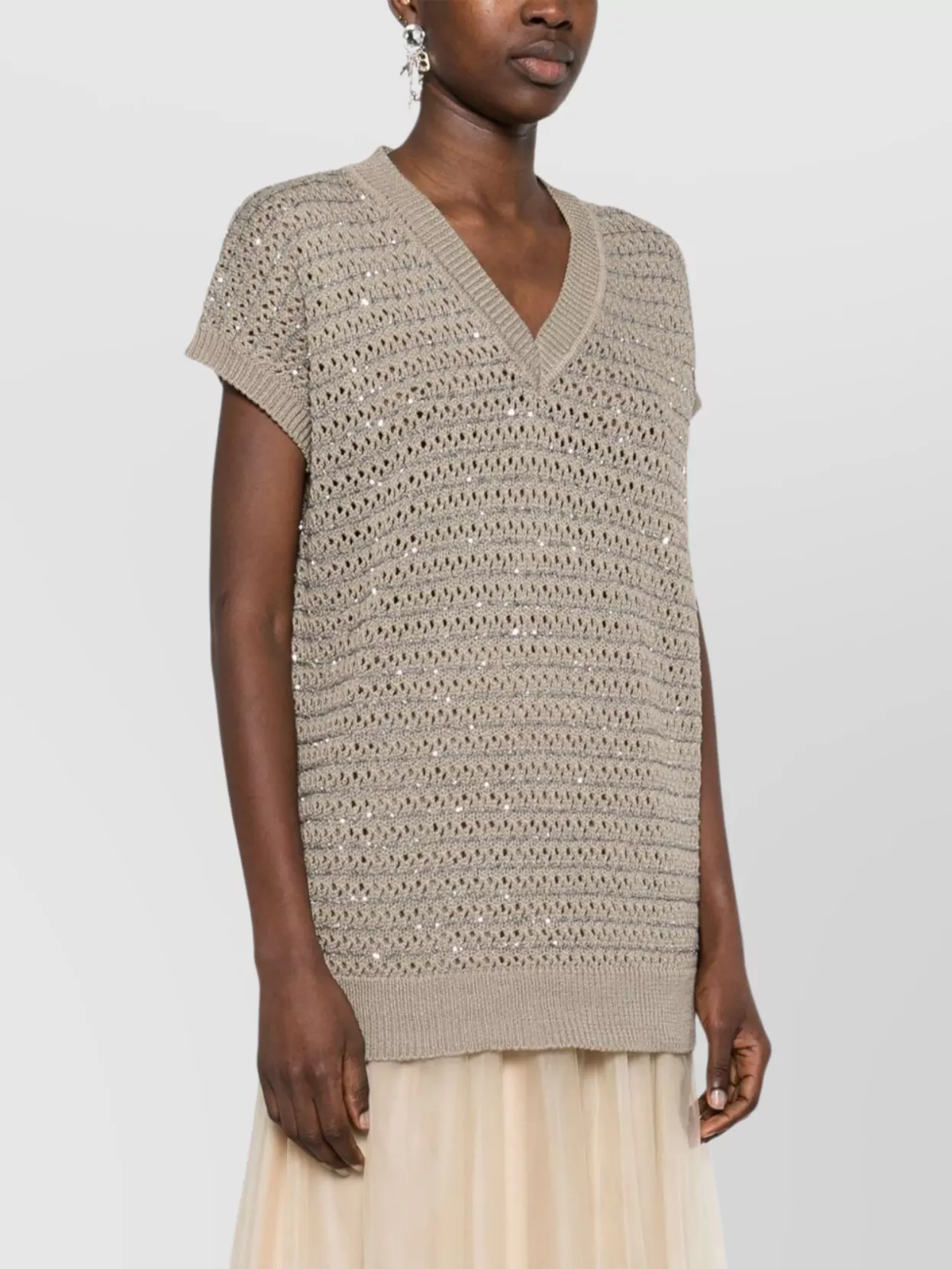 Fabiana Filippi V-Neck Knit Top Cap Sleeves