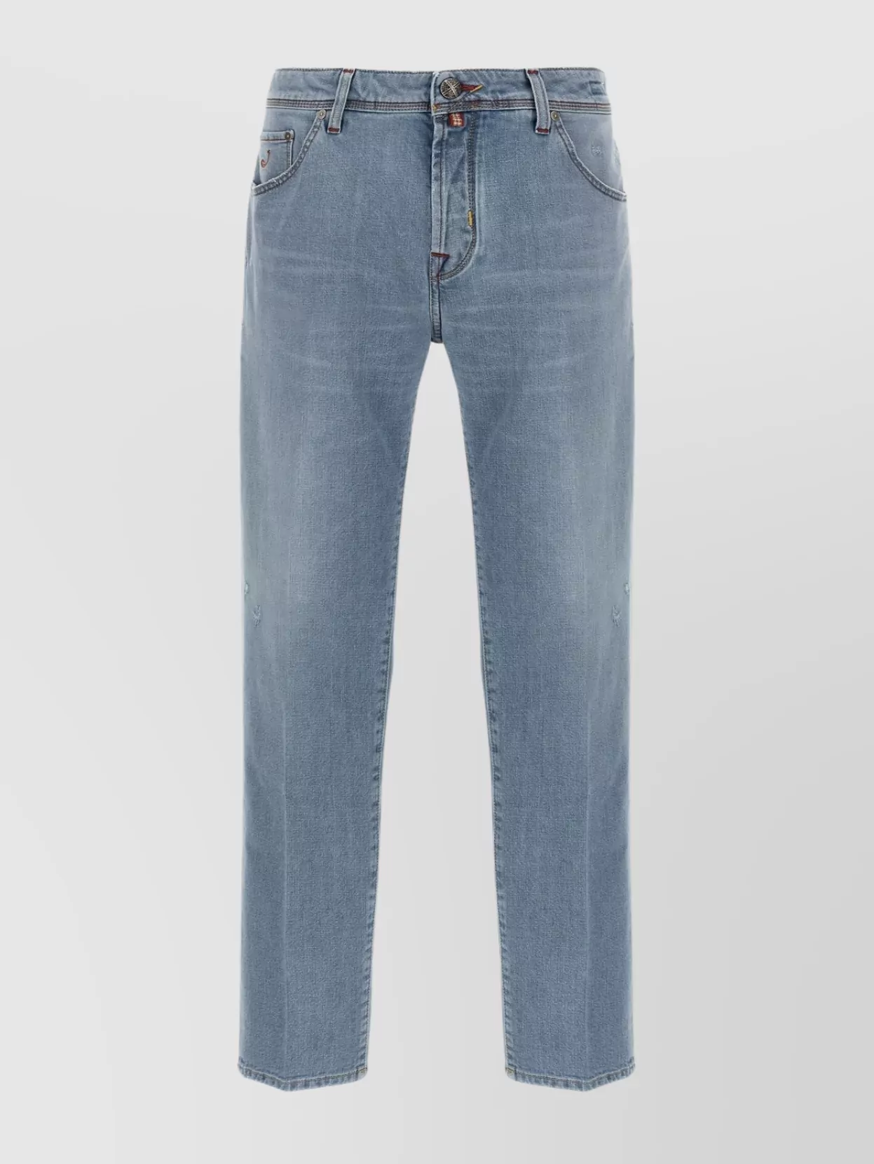 Jacob Cohen Mid Wash Straight Leg Jeans With Contrast Stitching In Blue