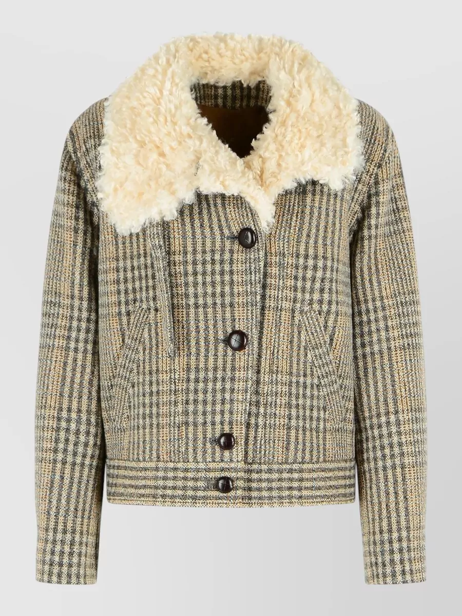 Isabel Marant Étoile Fadia Virgin Wool Jacket Plaid Shearling In Brown