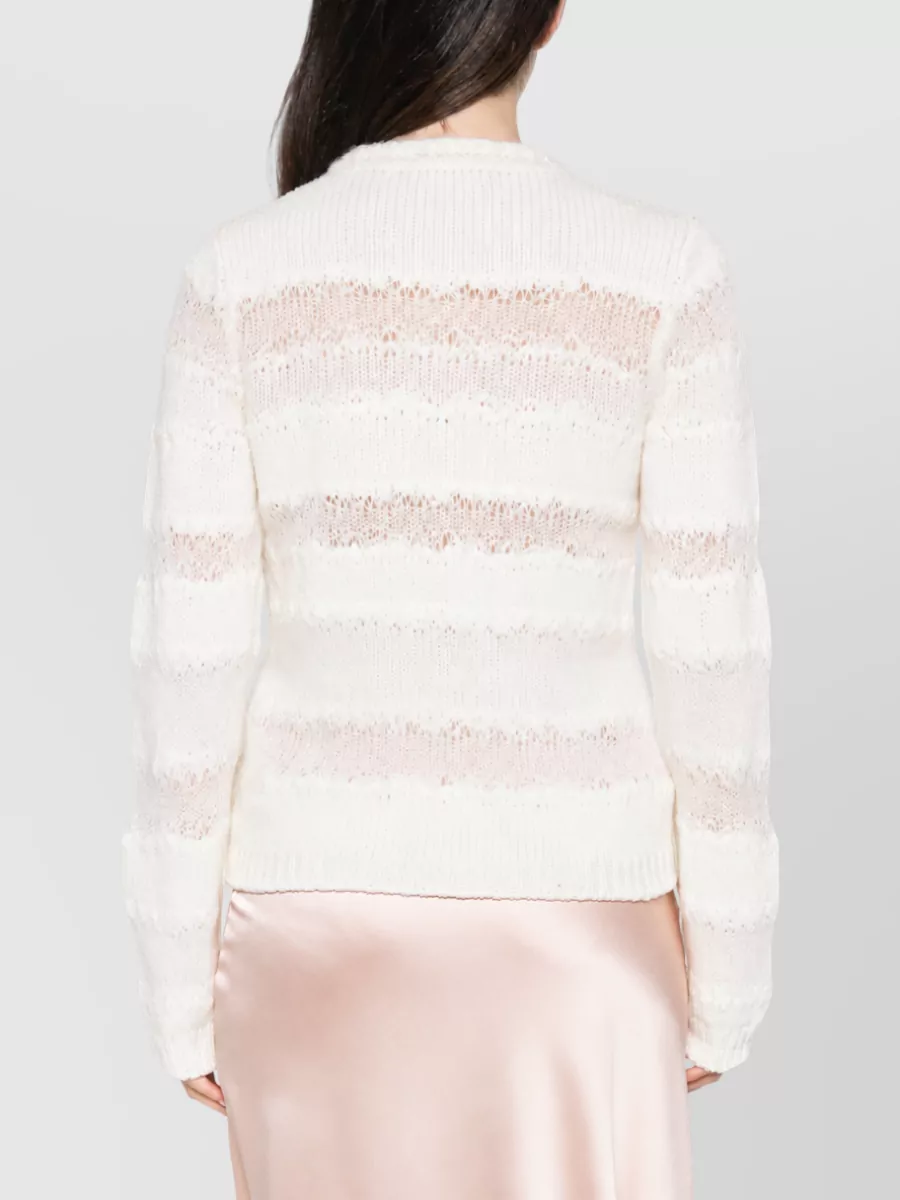 Fabiana Filippi Ribbed Open Knit Striped Wool Silk Cashmere Cardigan