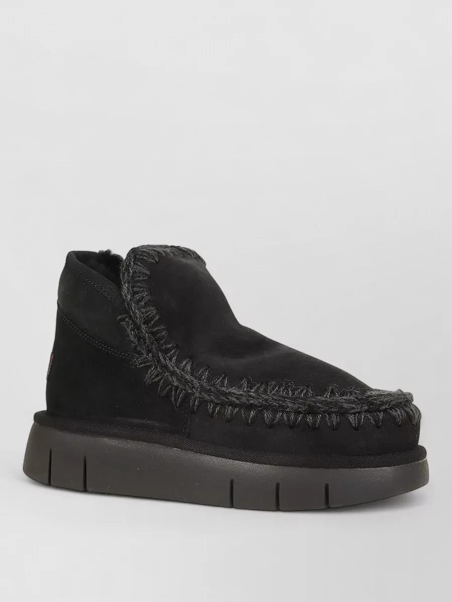 Mou Suede Ankle Platform Slippers Round Toe