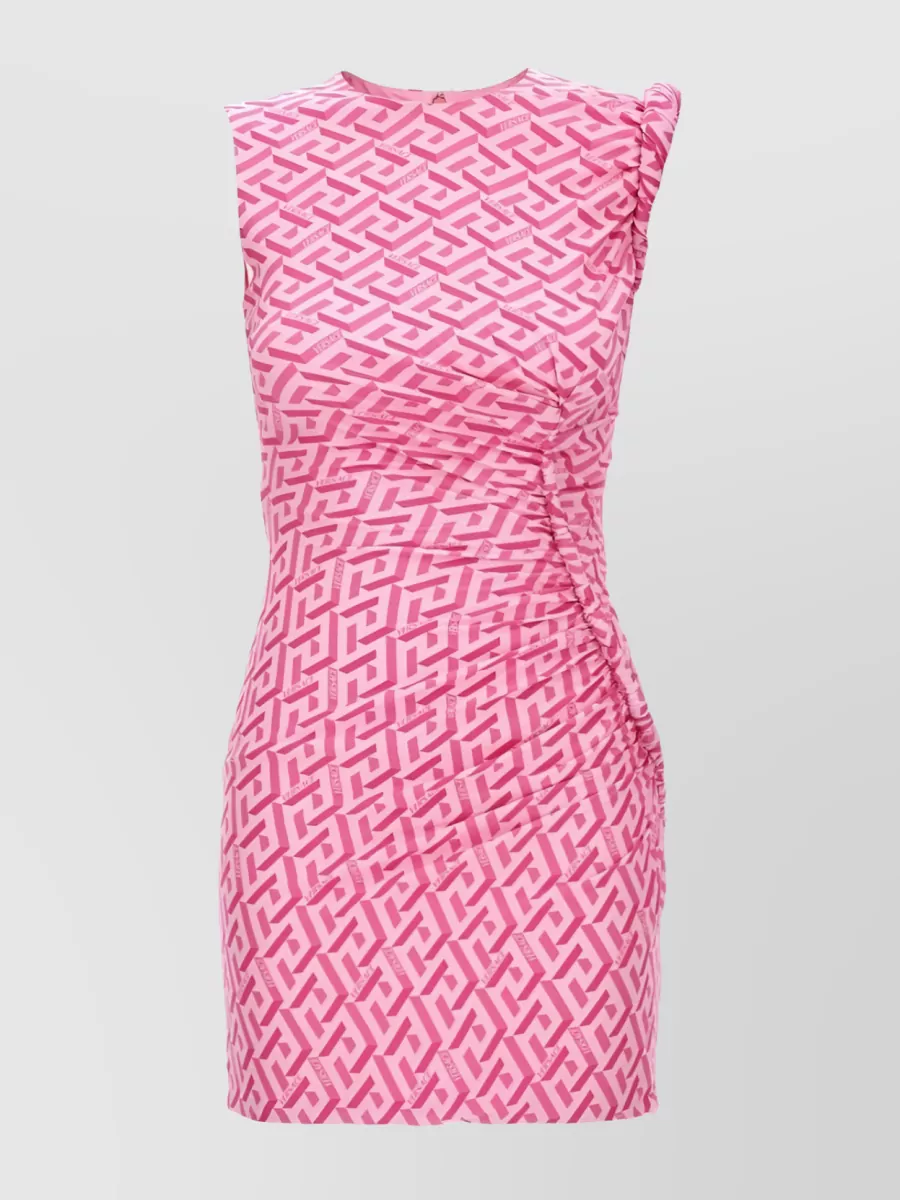 Shop Versace La Greca Draped Dress In Pink
