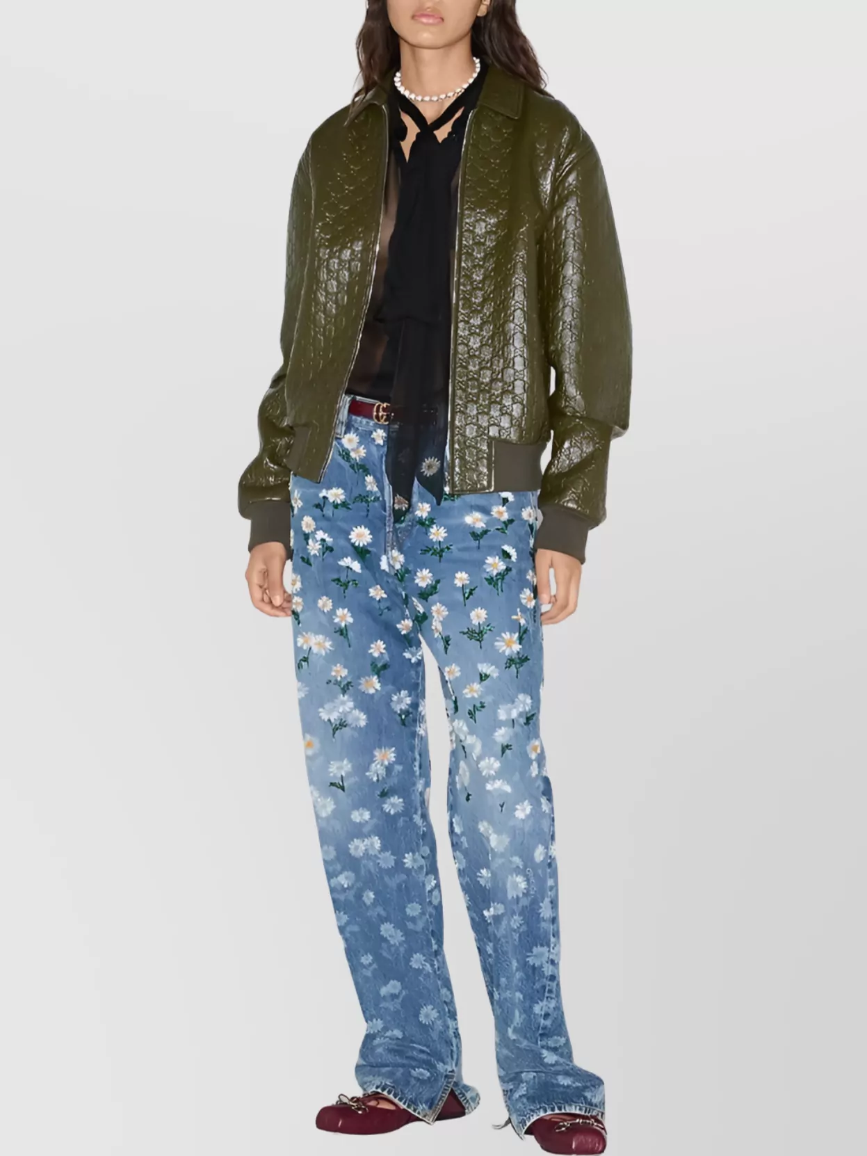 Gucci Gg Leather Bomber Jacket
