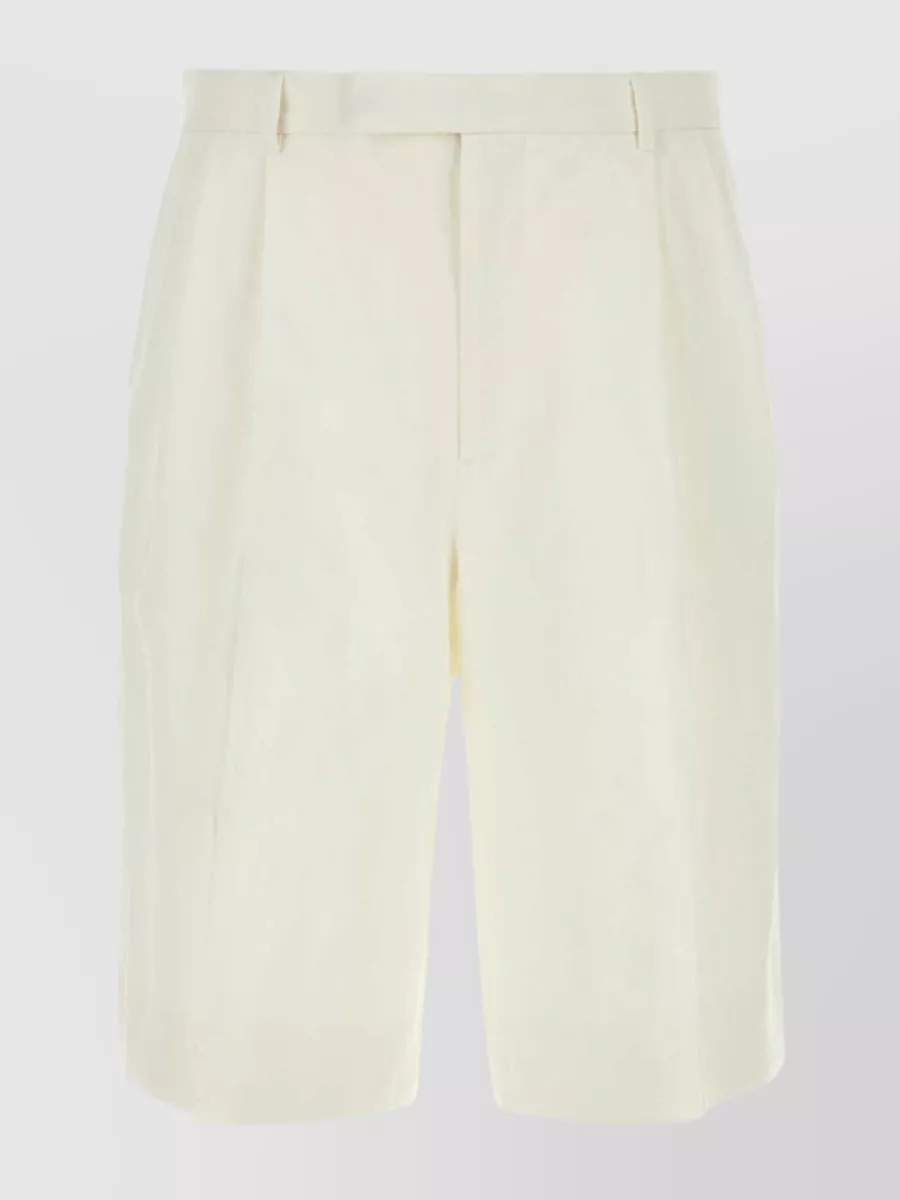 Shop Gucci Linen Pleated Bermuda Shorts In Cream
