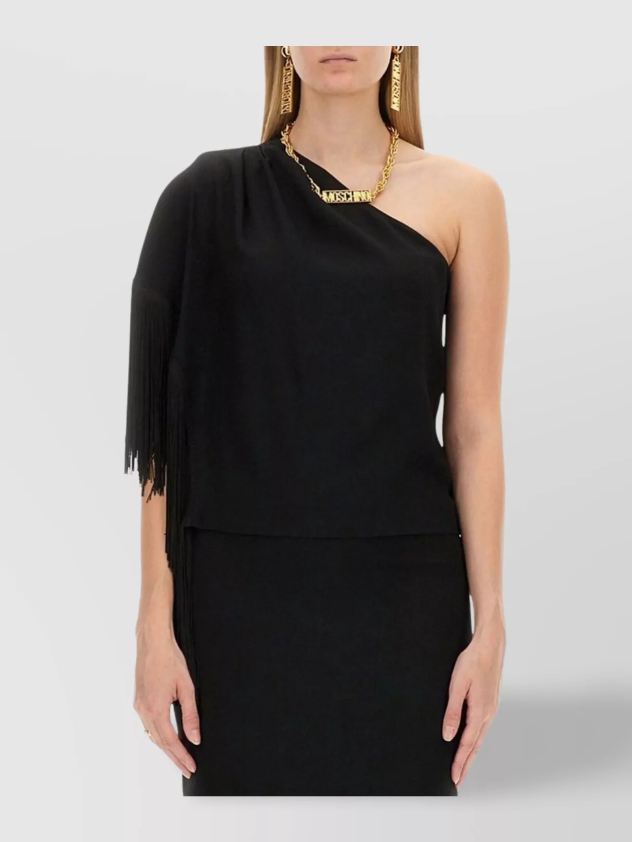 Moschino One-Shoulder Fringe Hem Top