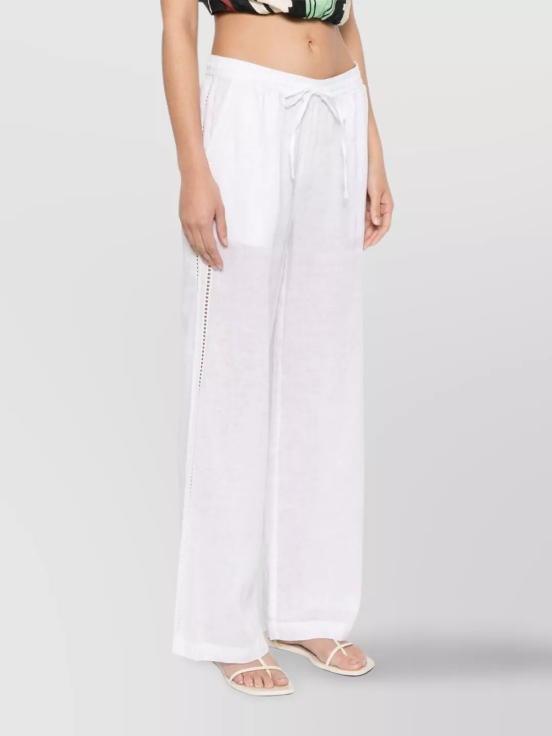 P.a.r.o.s.h Wide Leg Sheer Fabric Trousers With Crochet Detailing