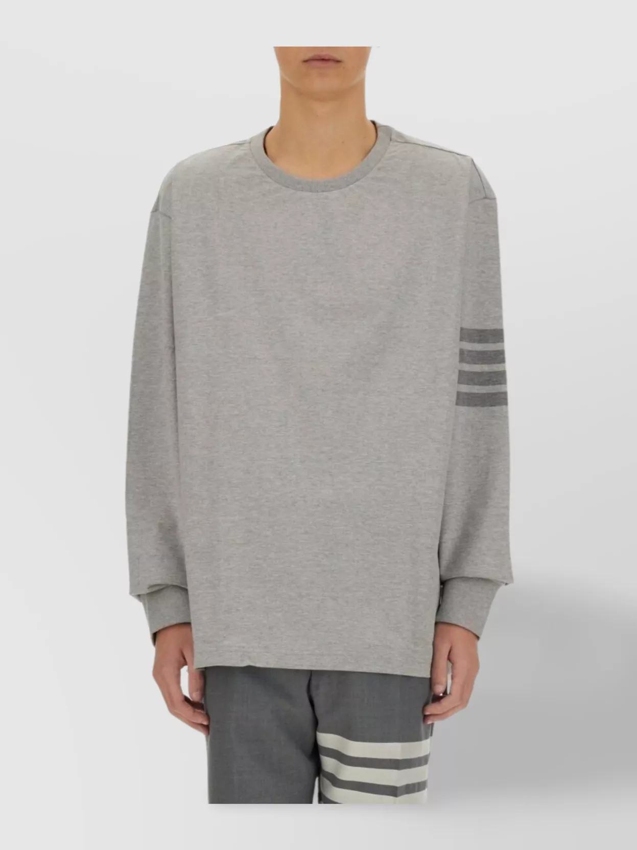 Shop Thom Browne 4bar Striped Sleeve Crew Neck Shirt