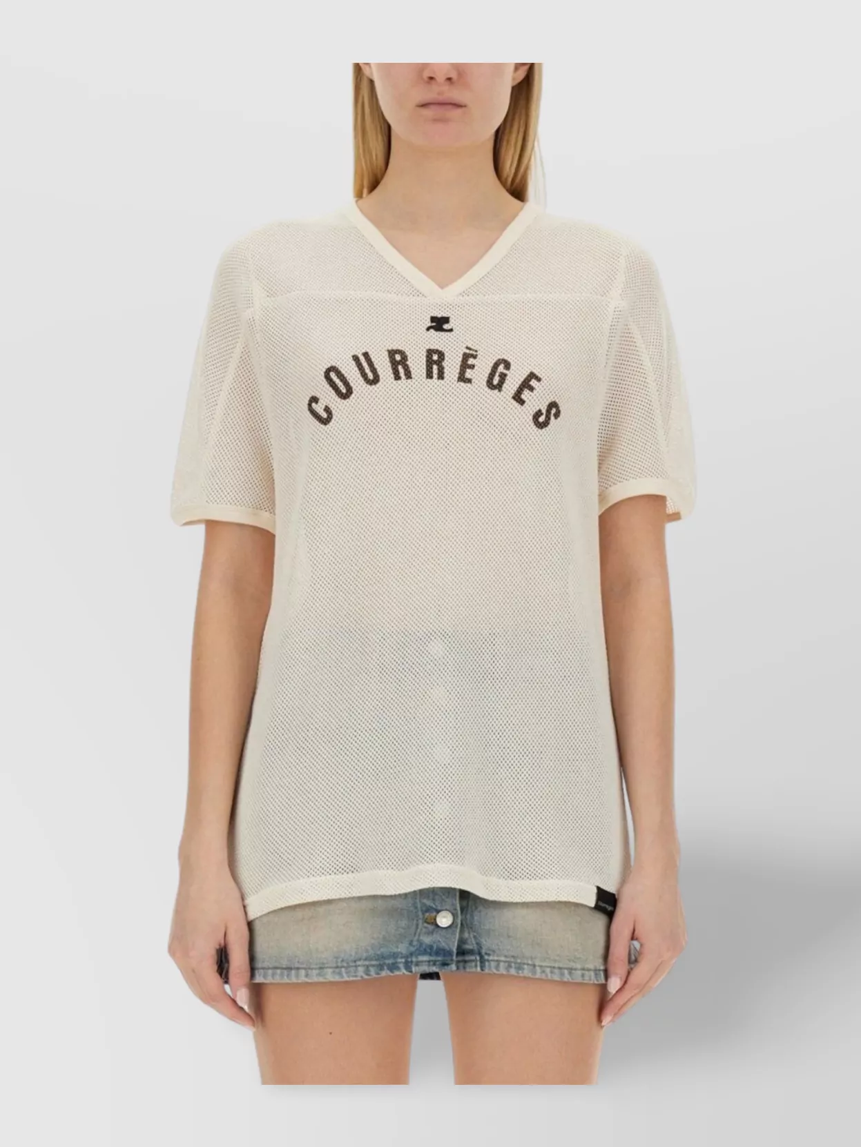 Courrèges Logo Mesh V-Neck T-Shirt
